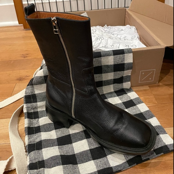 Either/Or Black Leather Camp Boots NWB size 38 - Picture 8 of 15